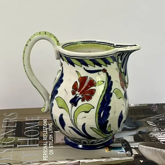 Vintage Floral Italian Ceramic Bud Vase With Handle Multi Flowers Artist Signed - Picture 12 of 16